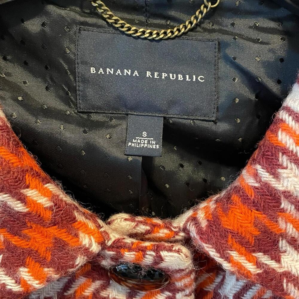 Banana Republic Houndstooth Wool Blazer Orange & Bugundy Women Small - Picture 2 of 6